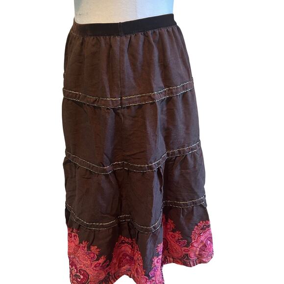 The Limited Skirt Full Wool Blend Tiered Pullon Brown Paisley SZS Midi - Picture 2 of 9